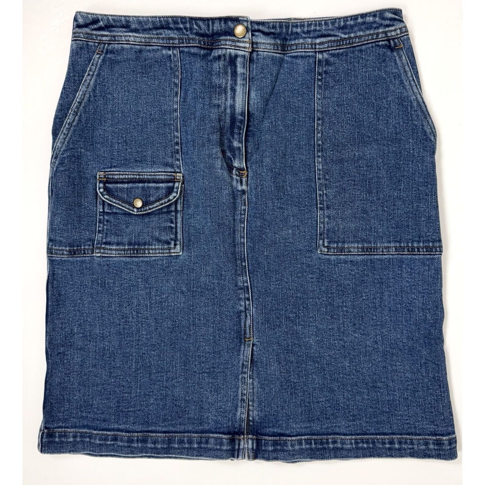 Jones New York VINTAGE Jones New York Denim Skirt Women M Knee Length 90s Y2K Grunge Retro Pockets Slit Stretch Dark Blue Mens? Size 32" / US 10 / IT 46 - 2 Thumbnail