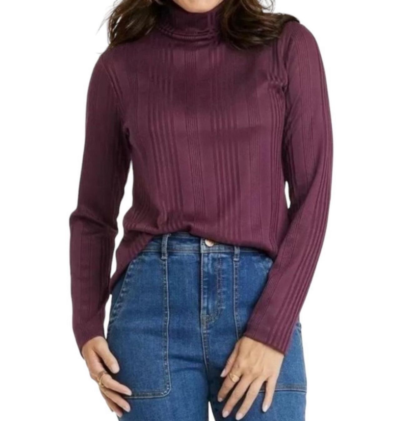 Other Knox Rose - Women's Long Sleeve Turtleneck Top - Plum - XXL Size XXL / US 16-18 / IT 52-54 - 1 Thumbnail