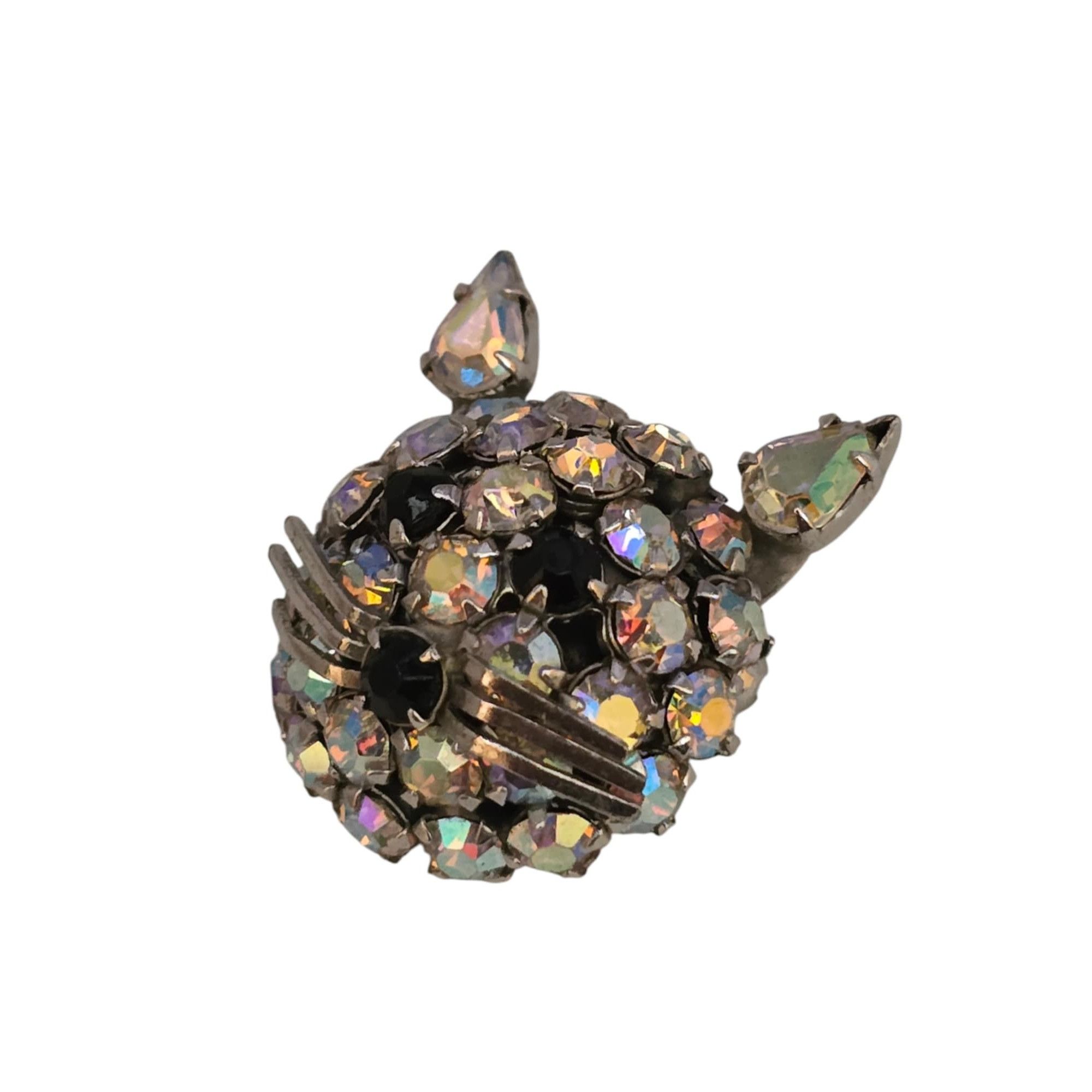 Vintage Vintage Warner Rhinestone Cat Face Brooch (A7419) Size ONE SIZE - 2 Thumbnail