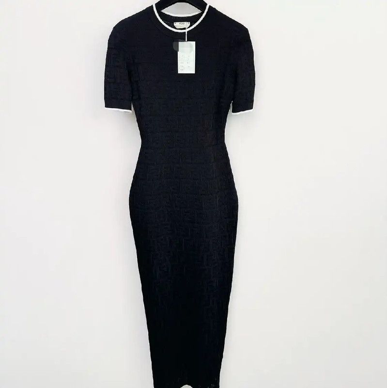 fendi black dress FENDI BY KARL LAGERFELD BLACK LEATHER DRESS WITH FLORAL APPLIQUE 2017