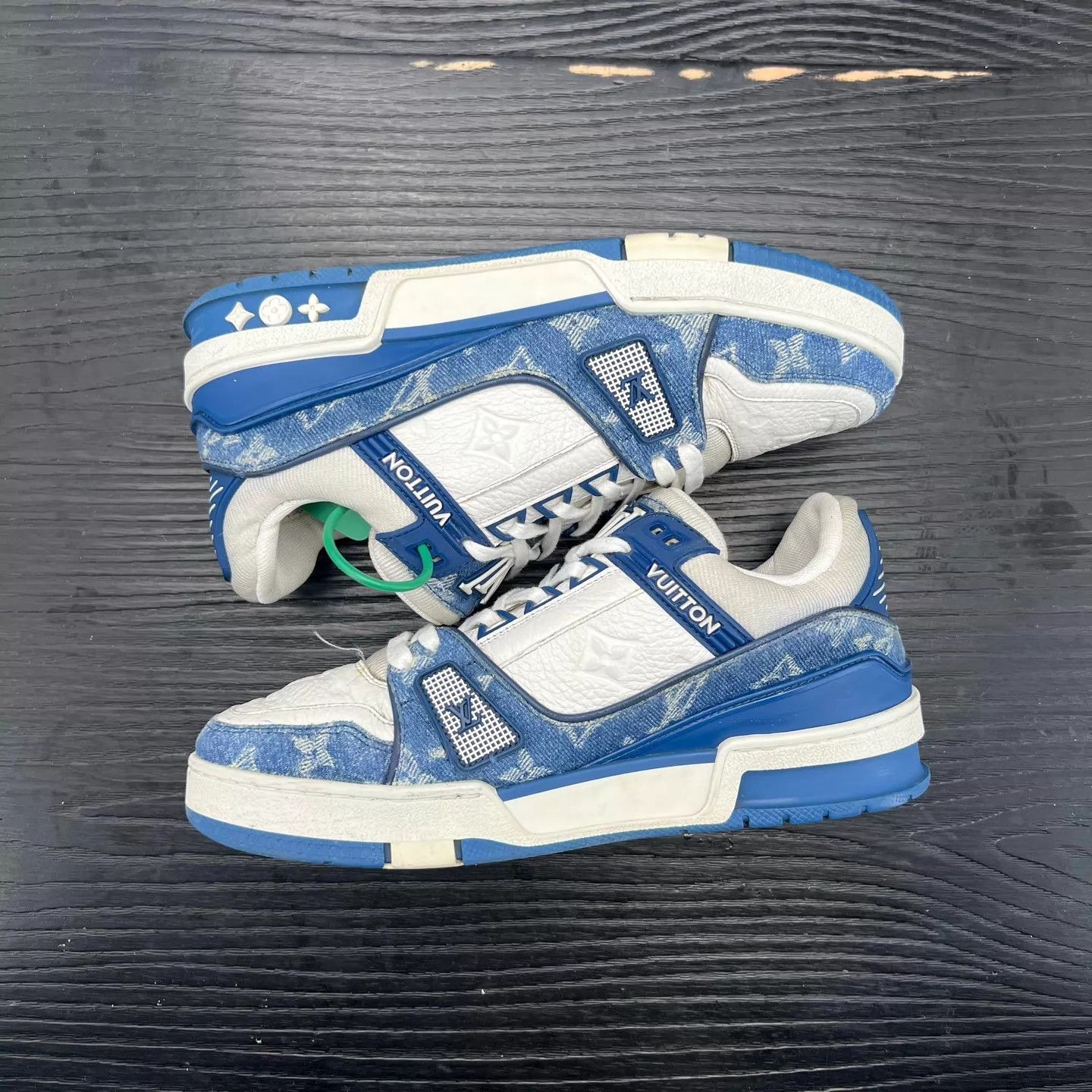 Louis Vuitton LV Trainer White Blue Denim 37 Size US 6.5 / IT 36.5 - 4 Thumbnail