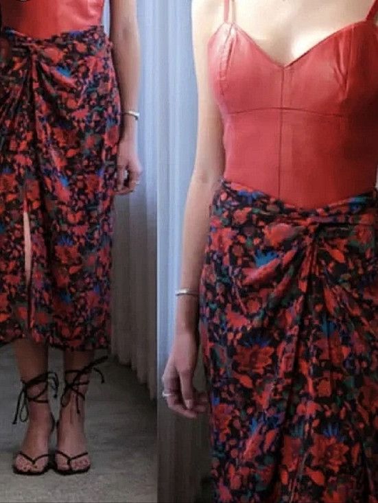 Rag & Bone Red Multi Amber Silk Floral Skirt Gift Party Spring Summer Size 26" / US 2 / IT 38 - 4 Thumbnail