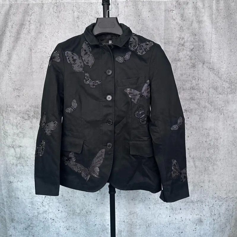 Valentino Valentino Black Cotton Jacket with Butterfly Embroidery 0089 Size US M / EU 48-50 / 2 - 1 Thumbnail