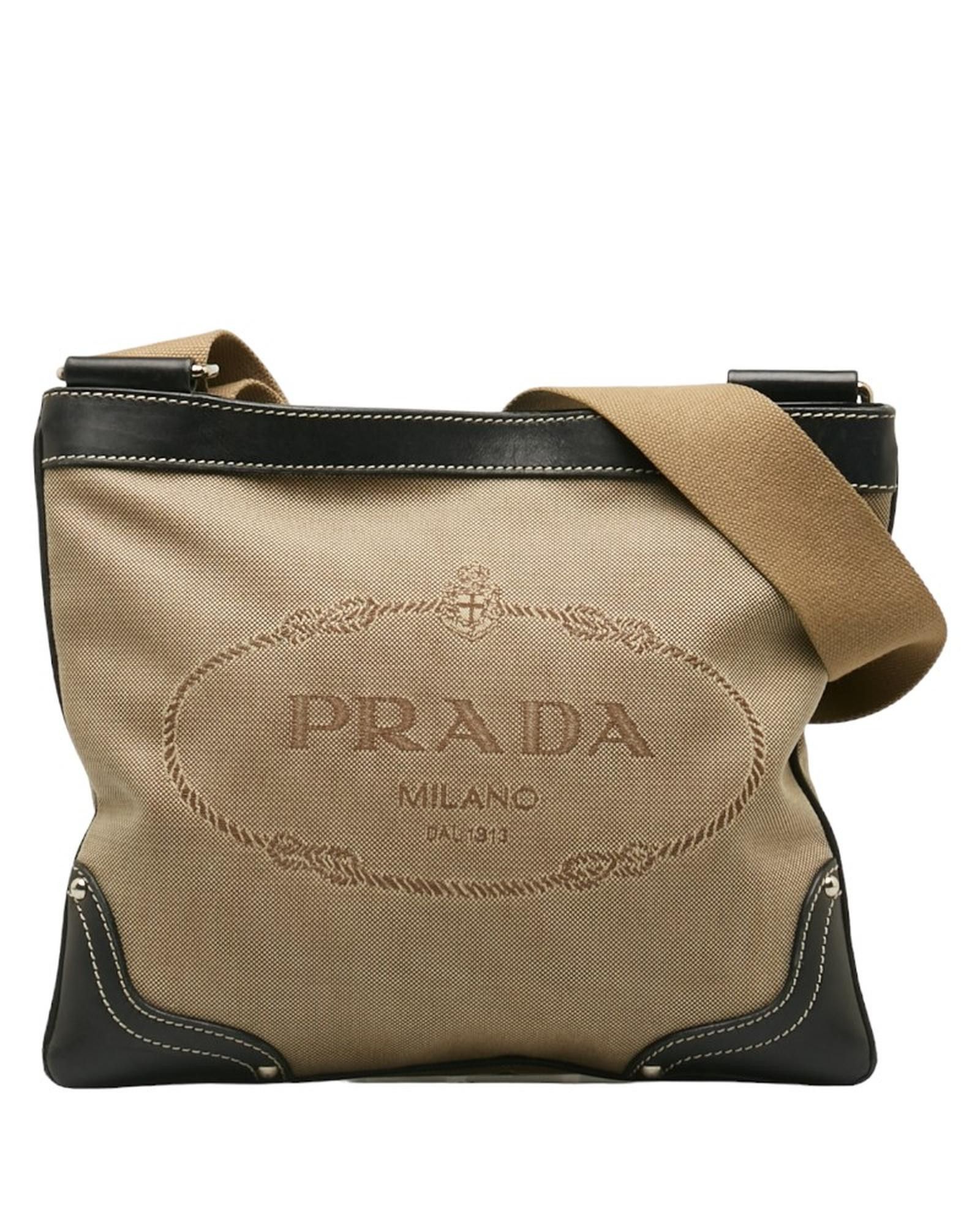 image of Prada Logo Crossbody Bag In Brown Canapa Fabric, Women's