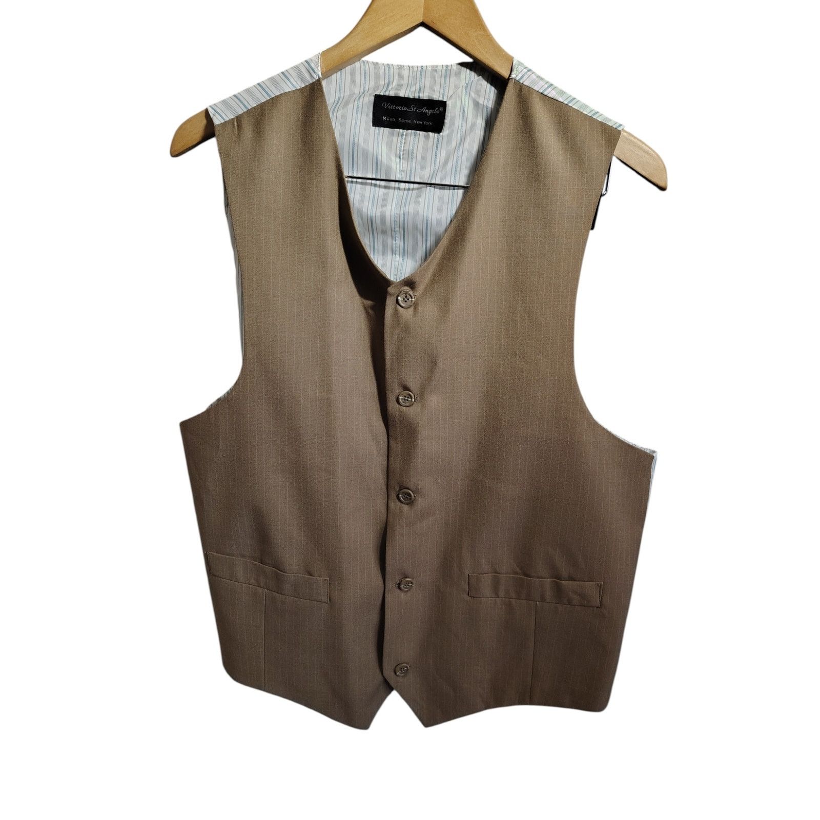 The Unbranded Brand Vittorio St Angelo Size 42 Brown Suit Vest Waistcoat Formal Size 42R - 2 Thumbnail