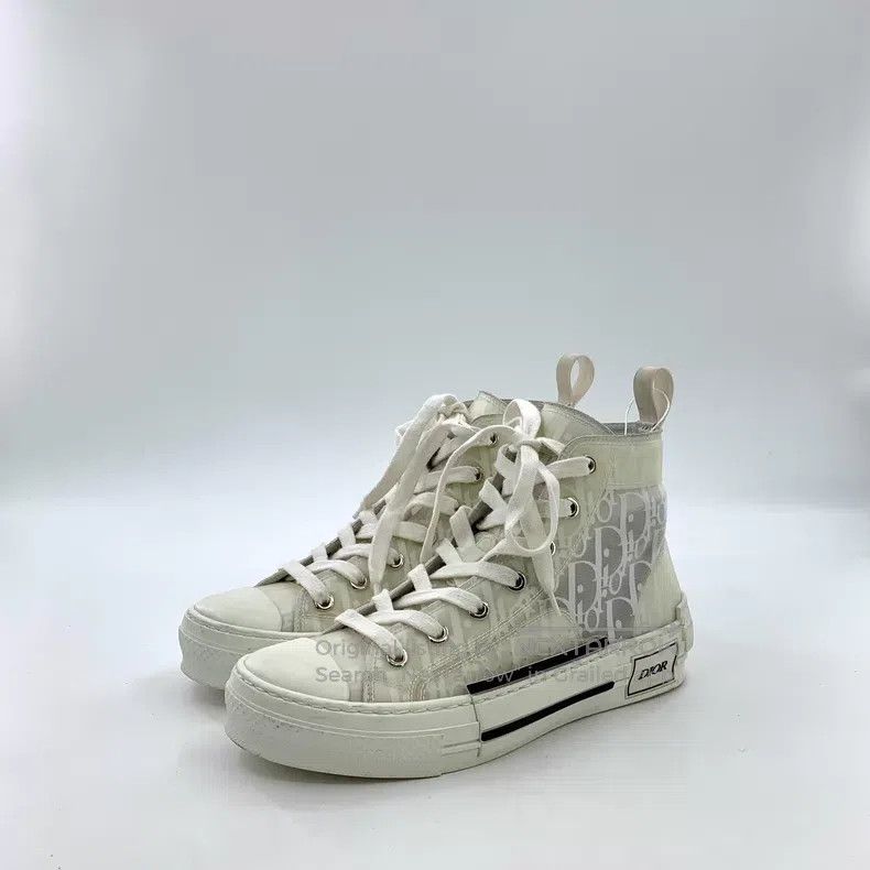 Dior Dior White logo printed lace-up casual flat high-top sneak Size US 5.5 / IT 35.5 - 1 Thumbnail