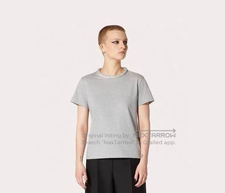Valentino Valentino Grey rhinestone neckline short sleeves Size L / US 10 / IT 46 - 6 Thumbnail