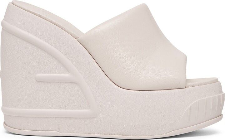 Fendi Wedge FF Pattern Platform Slides Sandals in white