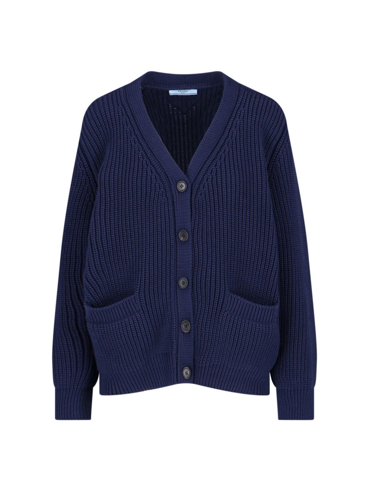 image of Prada Zip Cotton Cardigan Size 40 in Blue, Women's