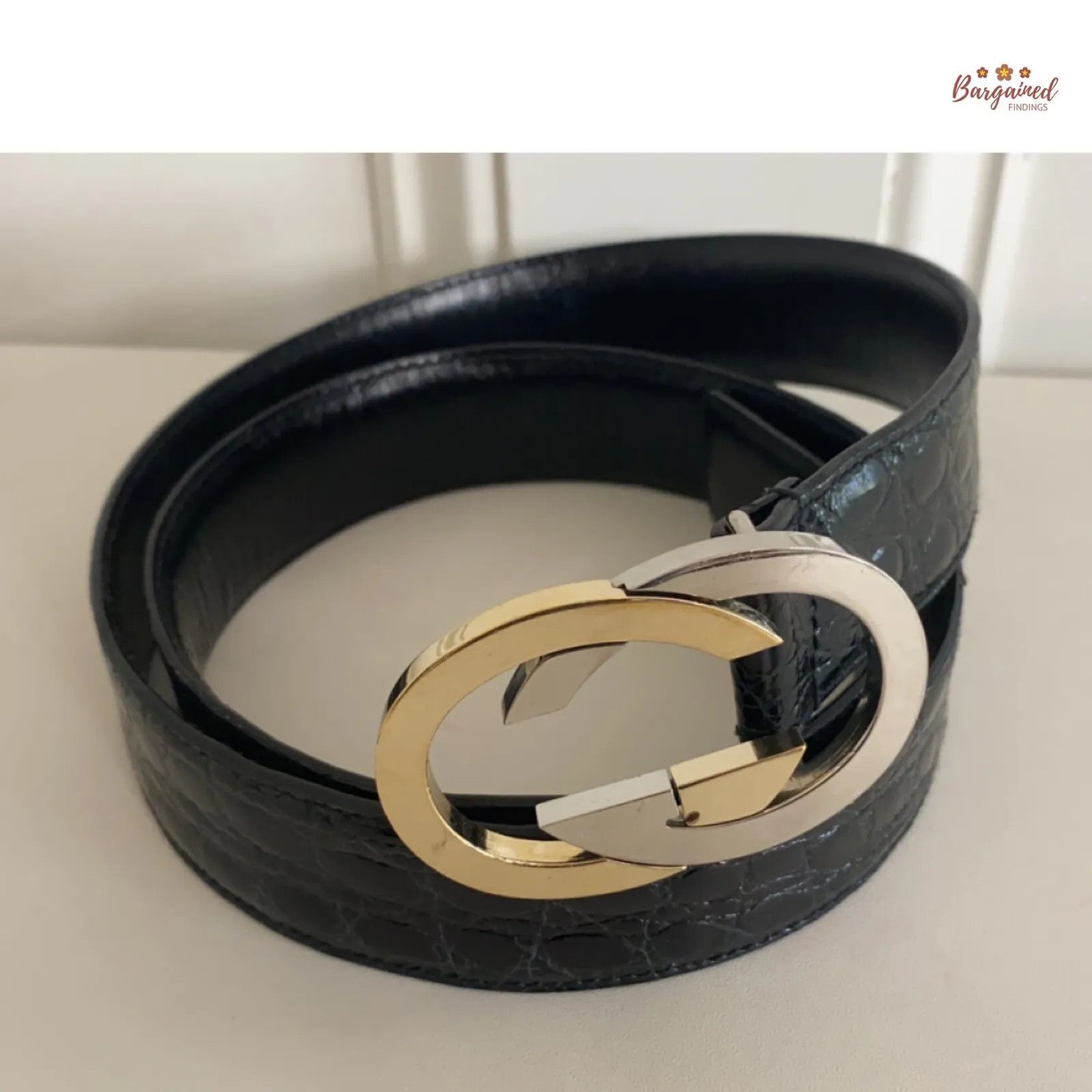Gucci Gucci Crocodile Leather Gold/Silver Interlocking G Buckle Size 34 - 1 Thumbnail