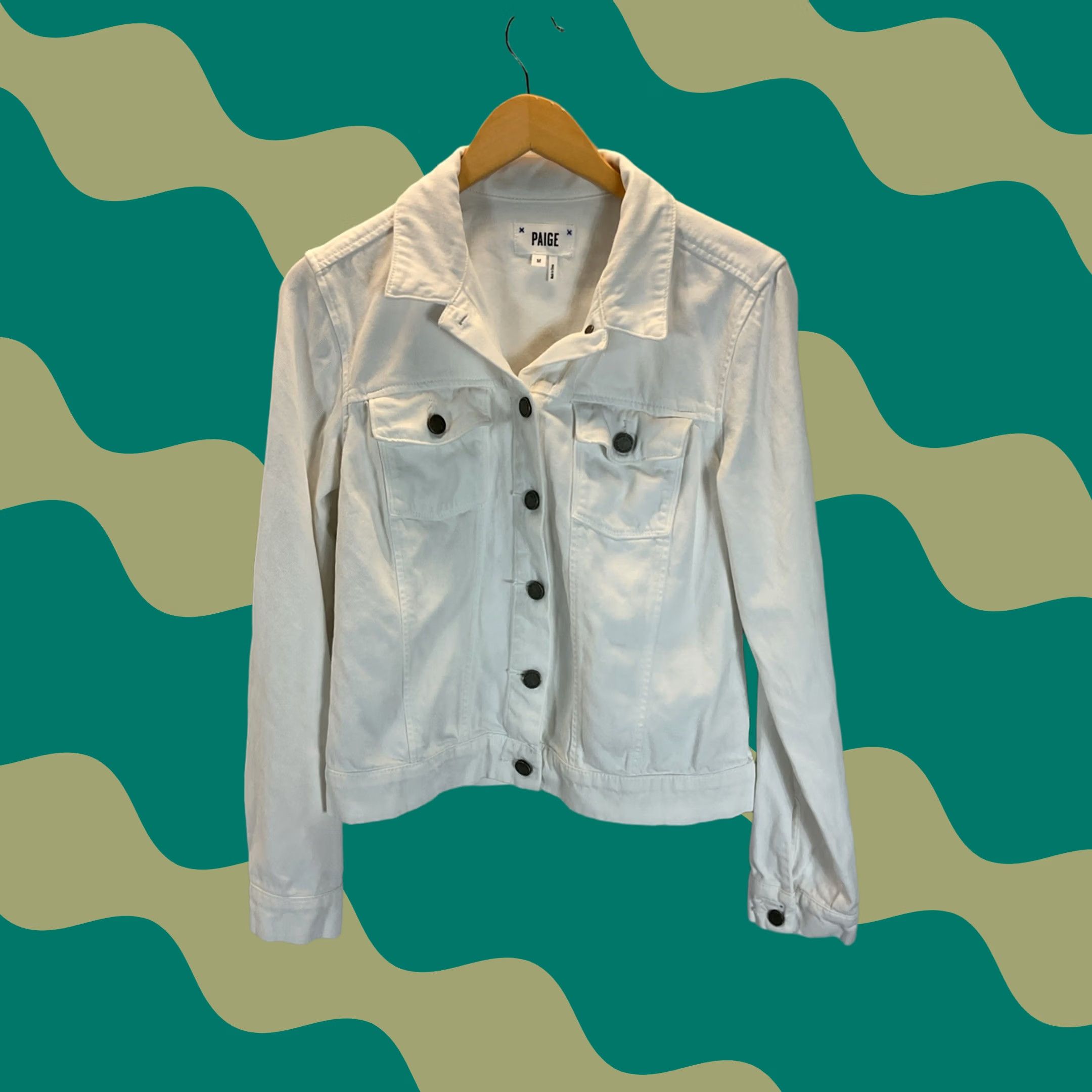 Women Paige Jacket Sz M Denim White Optic Classic Fall Soft