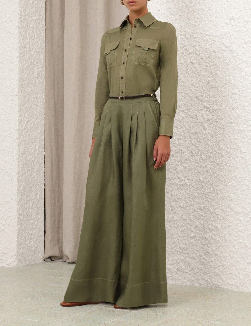 Zimmermann oc11z0126 Wylie Body Shirt in Olive Green Size L / US 10 / IT 46 - 3 Thumbnail