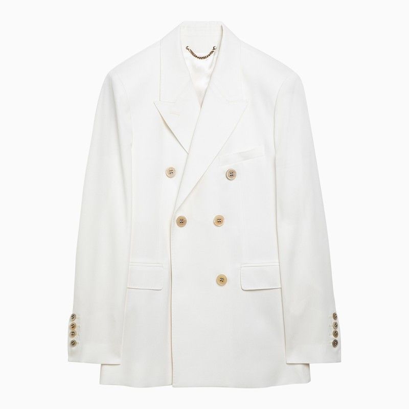 image of Golden Goose White Double-Breasted Jacket In Wool Blend, Women's (Size Medium)