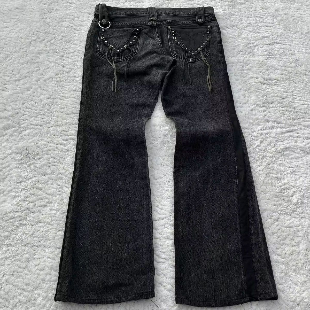 Jean Washed Design Punk Loose Gothic Printed Jeans Size US 35 - 2 Thumbnail