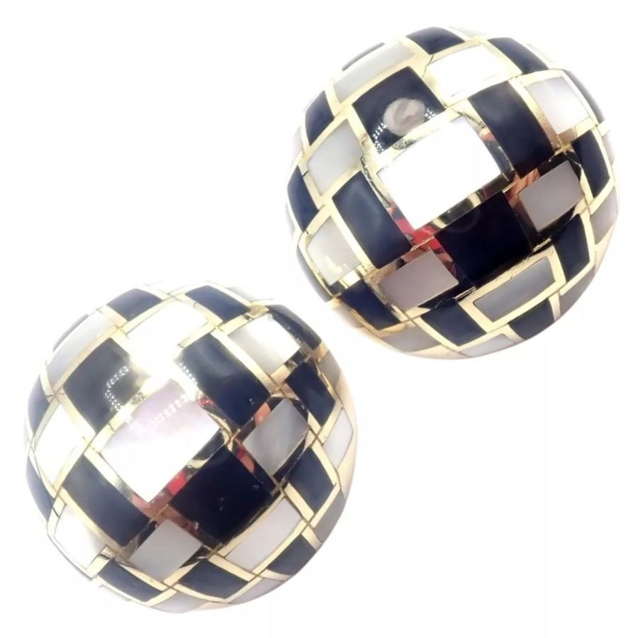 Tiffany & Co. 18k Gold Mother of Pearl Black Jade Checkerboard Earrings Size ONE SIZE - 1 Thumbnail