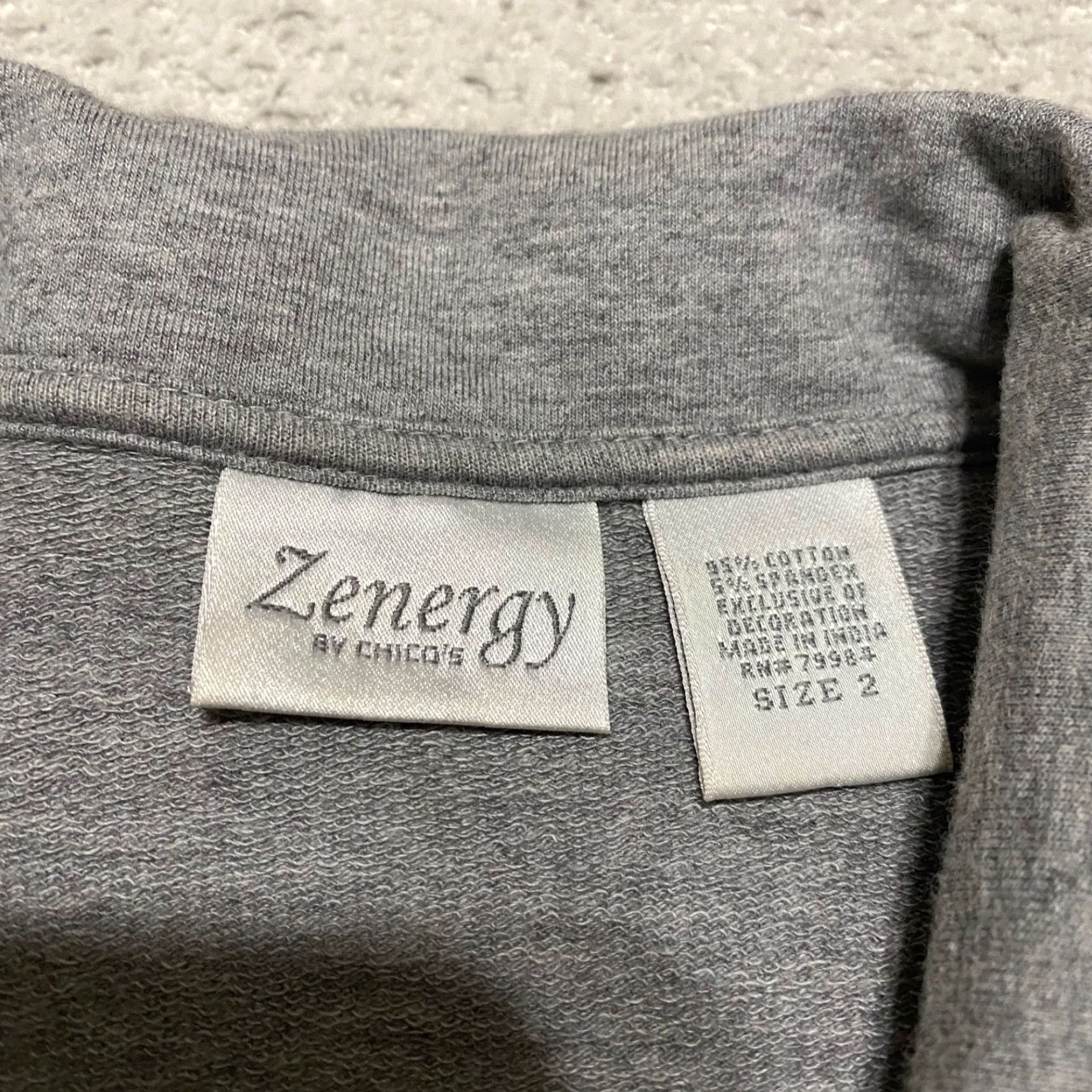 Vintage Chico's Zenergy Womens Jacket L Gray Bejeweled Long Sleeve Full Zip Pockets 90s Casual Travel Knit Cotton Size L / US 10 / IT 46 - 3 Thumbnail