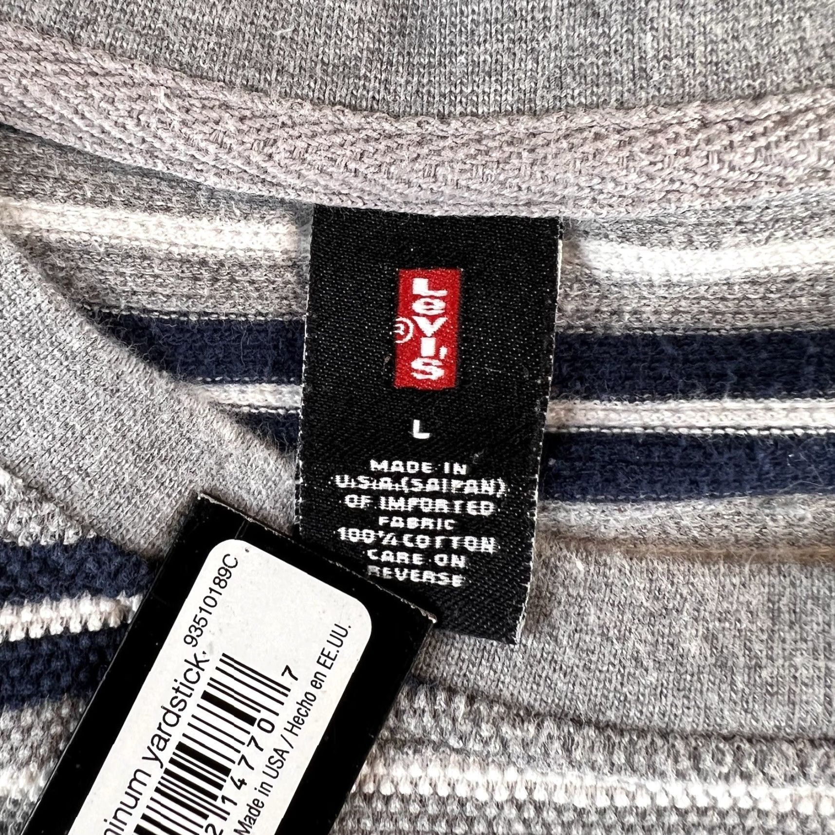 Levi's Levi's T-Shirt Crew Neck Men L White Gray Blue Striped Short Sleeve Classic Outdoor Waffle Knit Size US L / EU 52-54 / 3 - 4 Thumbnail