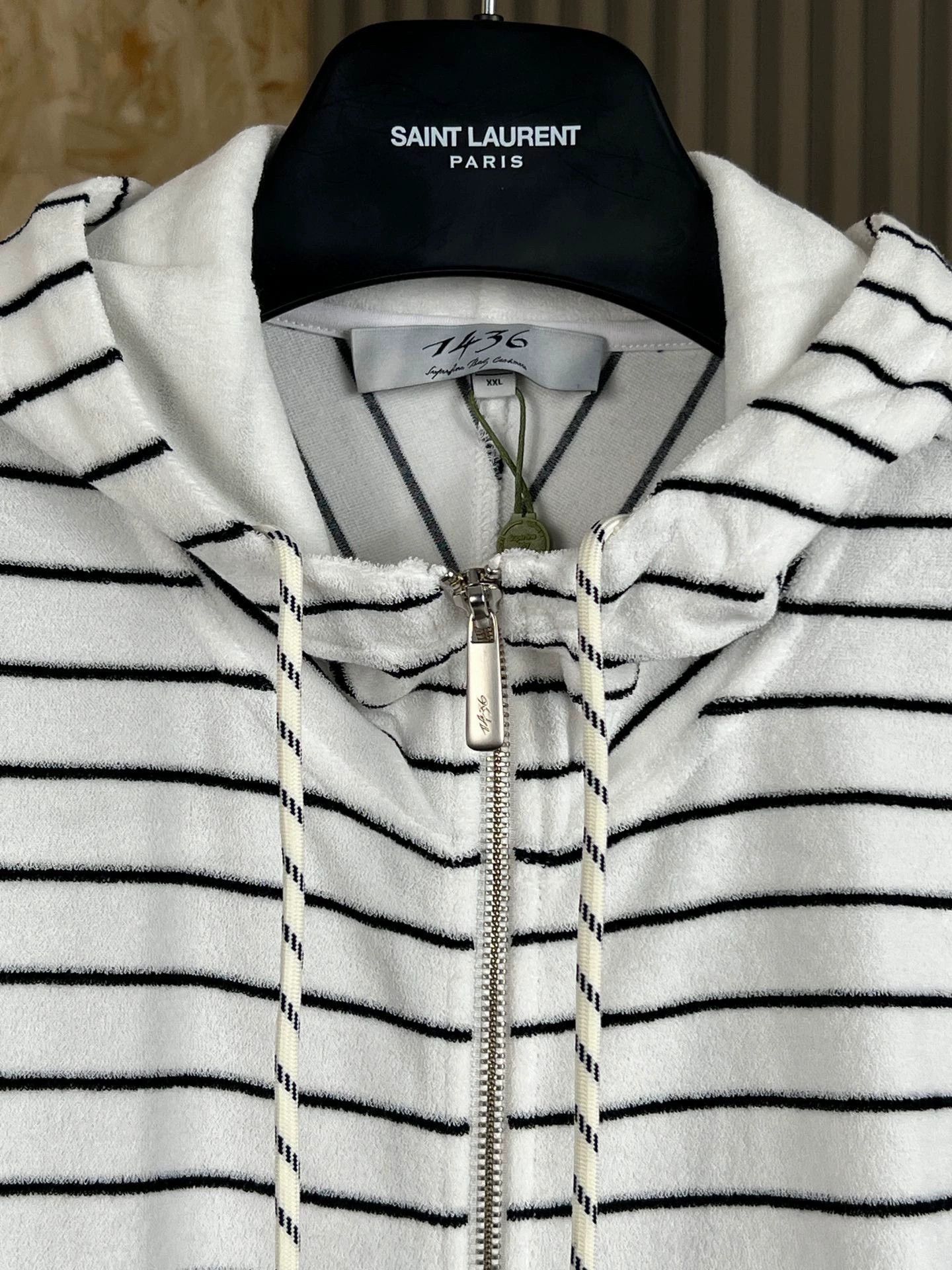 H&M white striped hooded zip sweatshirt Size US L / EU 52-54 / 3 - 2 Thumbnail