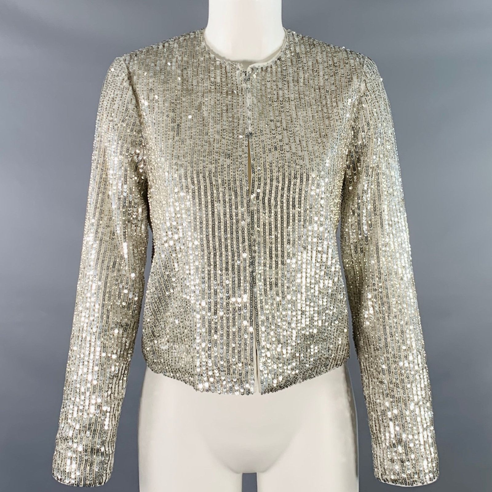 Alice + Olivia Size S Silver Polyester Sequined Stripe Jacket Blazer Size S / US 4 / IT 40 - 1 Thumbnail