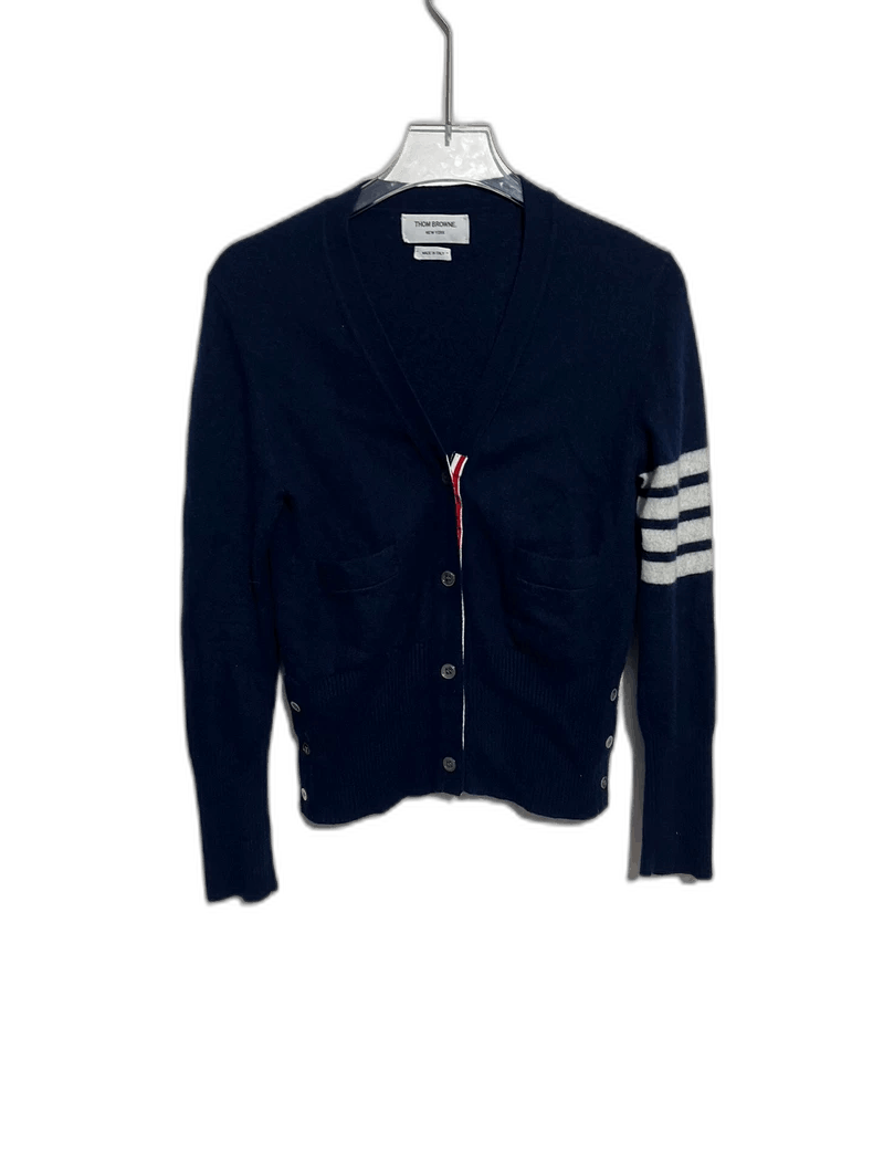 Thom Browne Classic Navy Blue Cardigan with Stripes Size US M / EU 48-50 / 2 - 1 Thumbnail