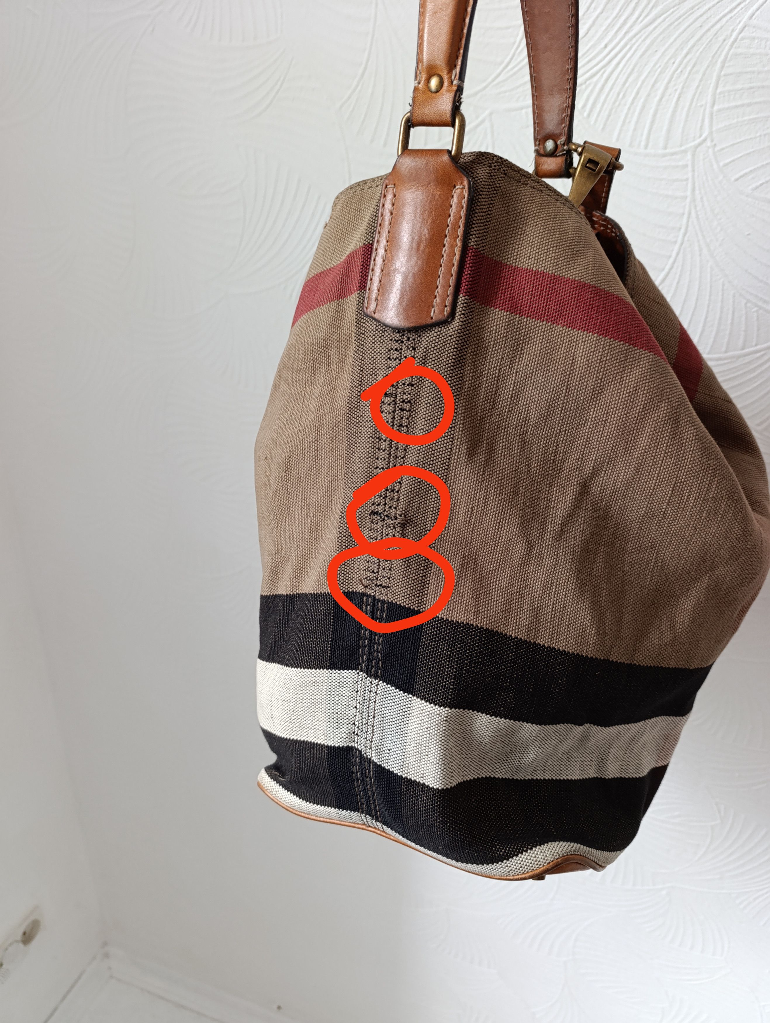 Burberry BURBERRY ASHBY MEDIUM SADDLE LEATHER CHECK CANVAS HOBO BAG Size ONE SIZE - 3 Thumbnail