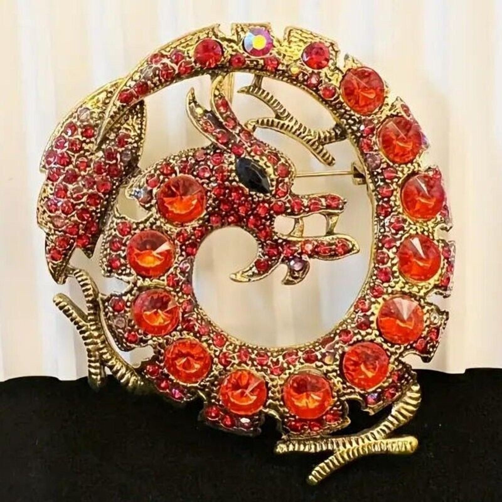 Other Red Circle Dragon Brooch Pendant Inverted & AB Rhinestones Size ONE SIZE - 2 Thumbnail