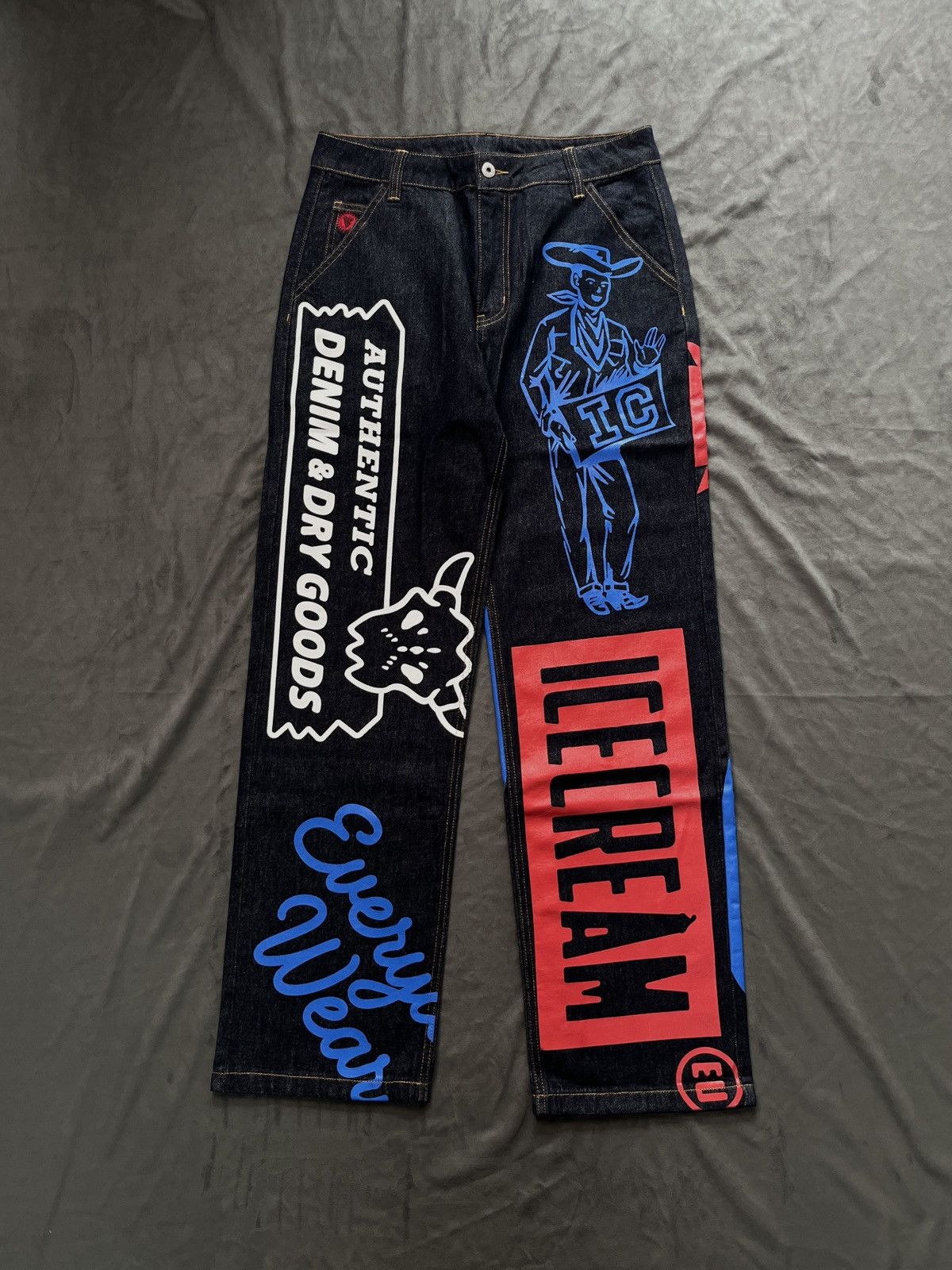 image of Icecream x Pharrell Deadstock Ice Cream Motif Denim Pant Indigo 32 Large, Men's