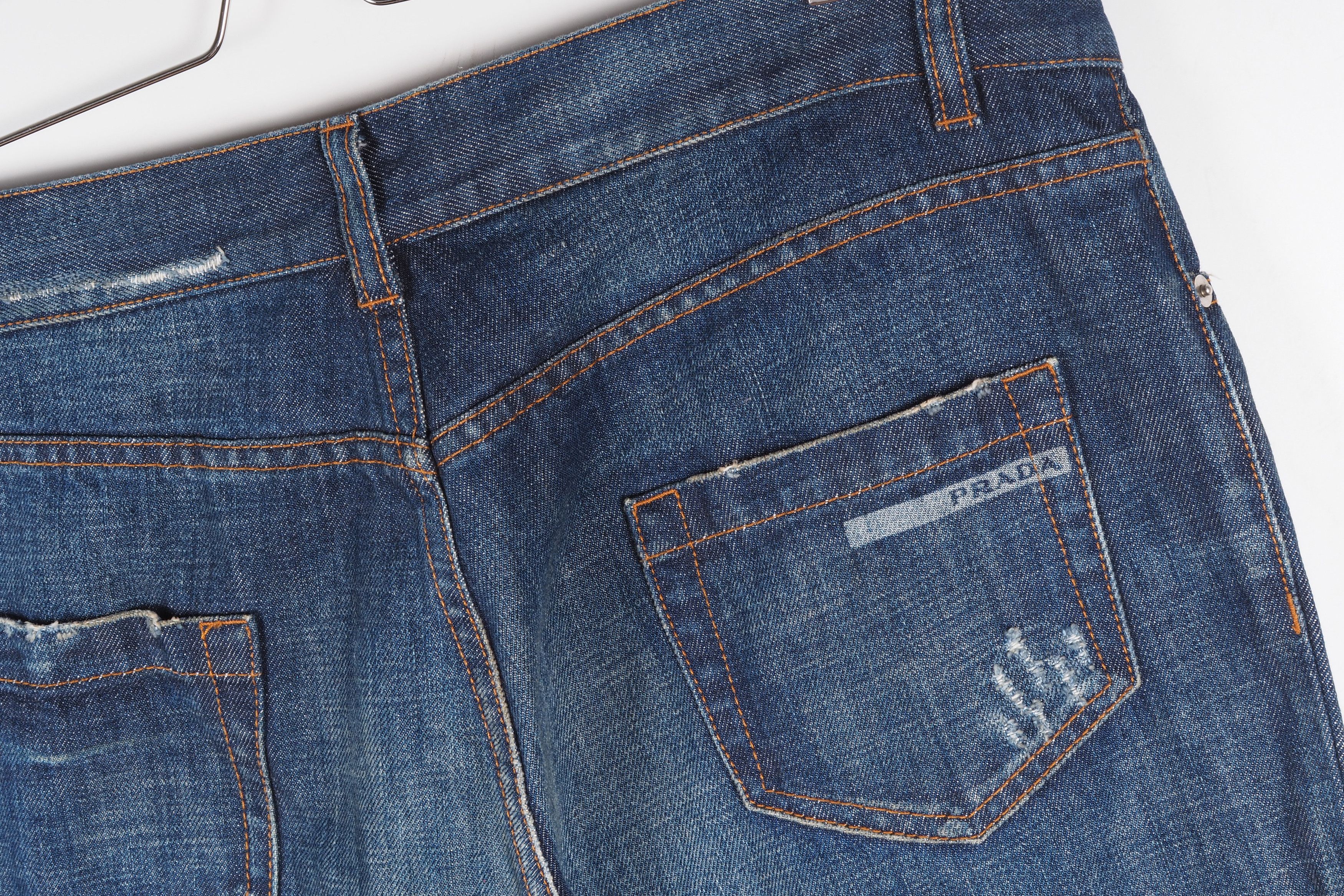 Prada PRADA Blue Loose Fit Distress Red Tab Logo Denim Blue Jeans Size US 30 / EU 46 - 6 Thumbnail