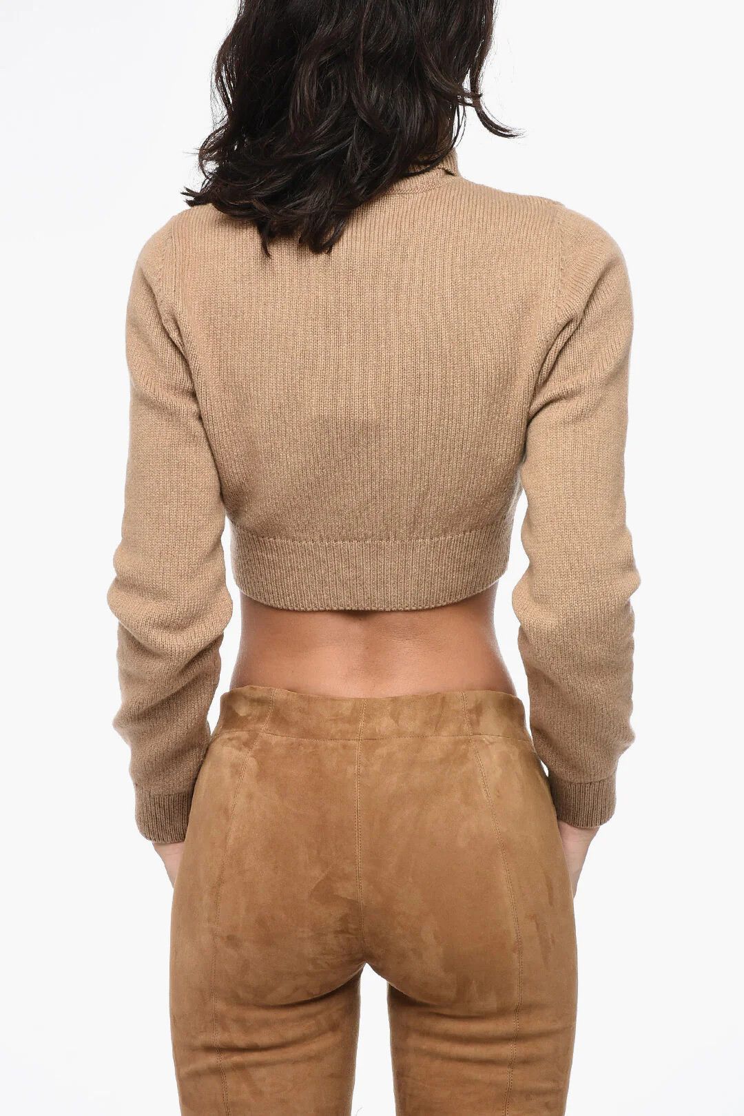 Palm Angels og1mm0326 High-Neck Cropped Sweater in Beige Size M / US 6-8 / IT 42-44 - 2 Thumbnail