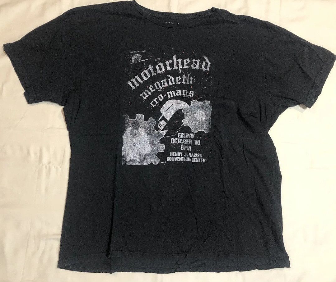 image of Motörhead Megadeth Cro Mags T-Shirt | Old School | 1986 Show in Black, Men's (Size XL)