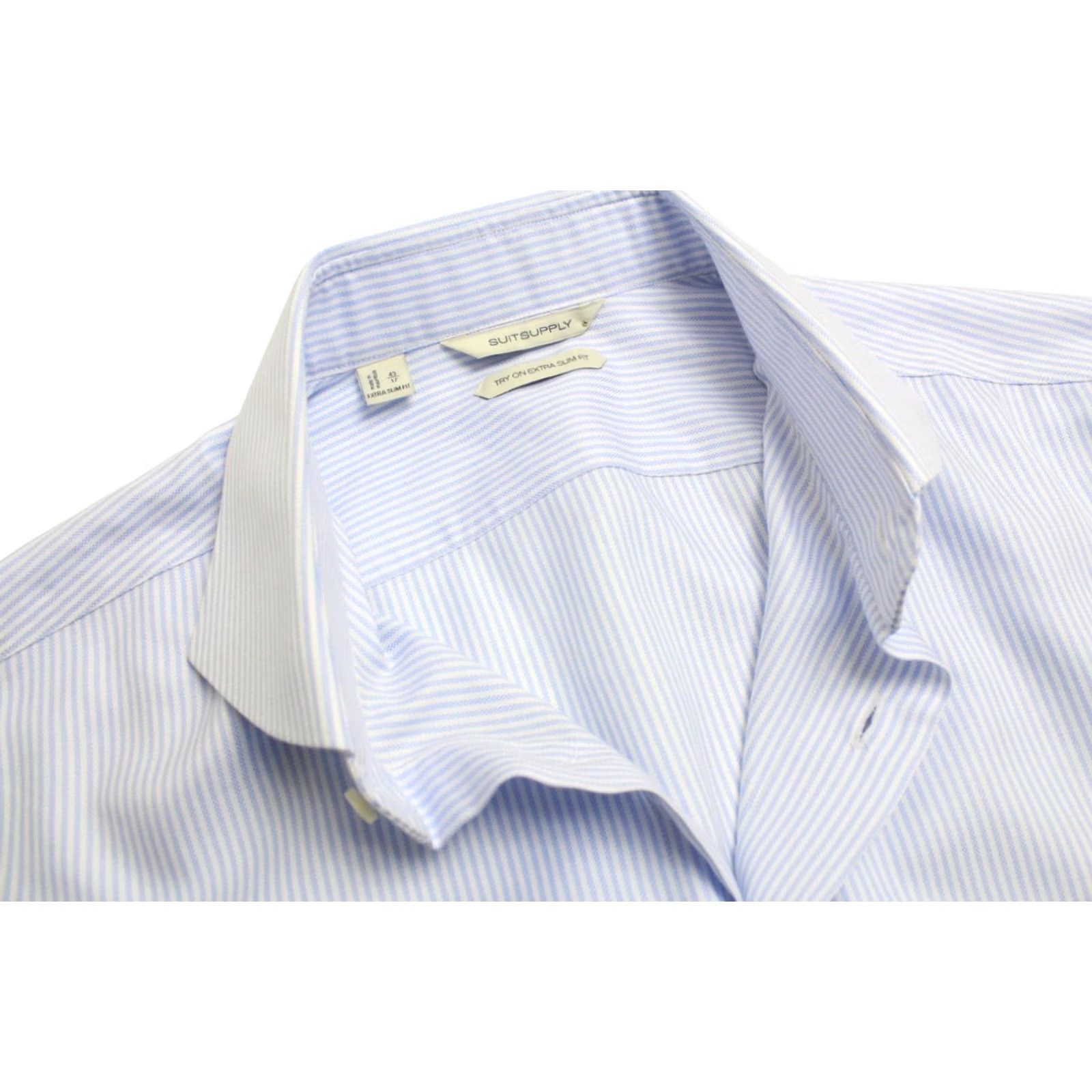 Suitsupply Suitsupply Try On Extra Slim Fit Formal Shirt Men's 43 / 17 Pinstriped Blue Cotton Button-Up Shirt Long Sleeve, Collared, Classic Mens Size 46R - 4 Thumbnail