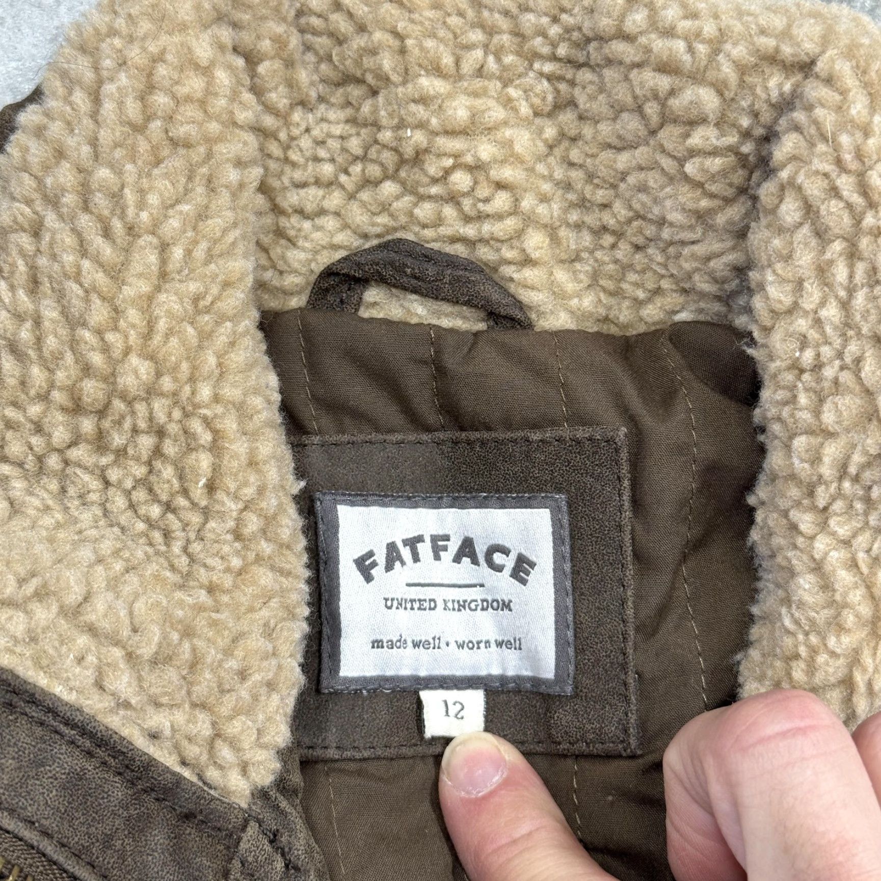 FatFace FatFace Leather Jacket Womens 12 Brown Belted Moto Sherpa Collar Zip Pockets Size XL / US 12-14 / IT 48-50 - 5 Thumbnail
