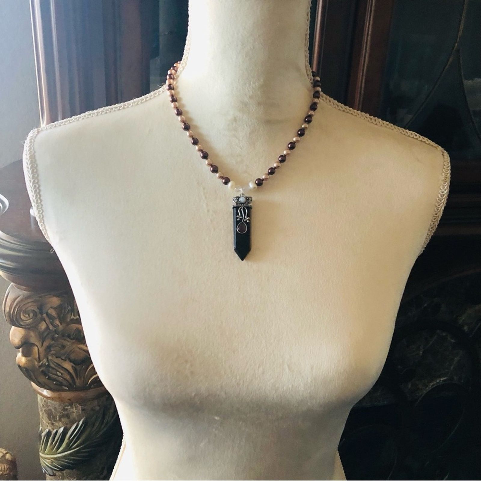 Handmade Handcrafted repurpose Tiger eye stone Pearl necklace Size ONE SIZE - 5 Thumbnail