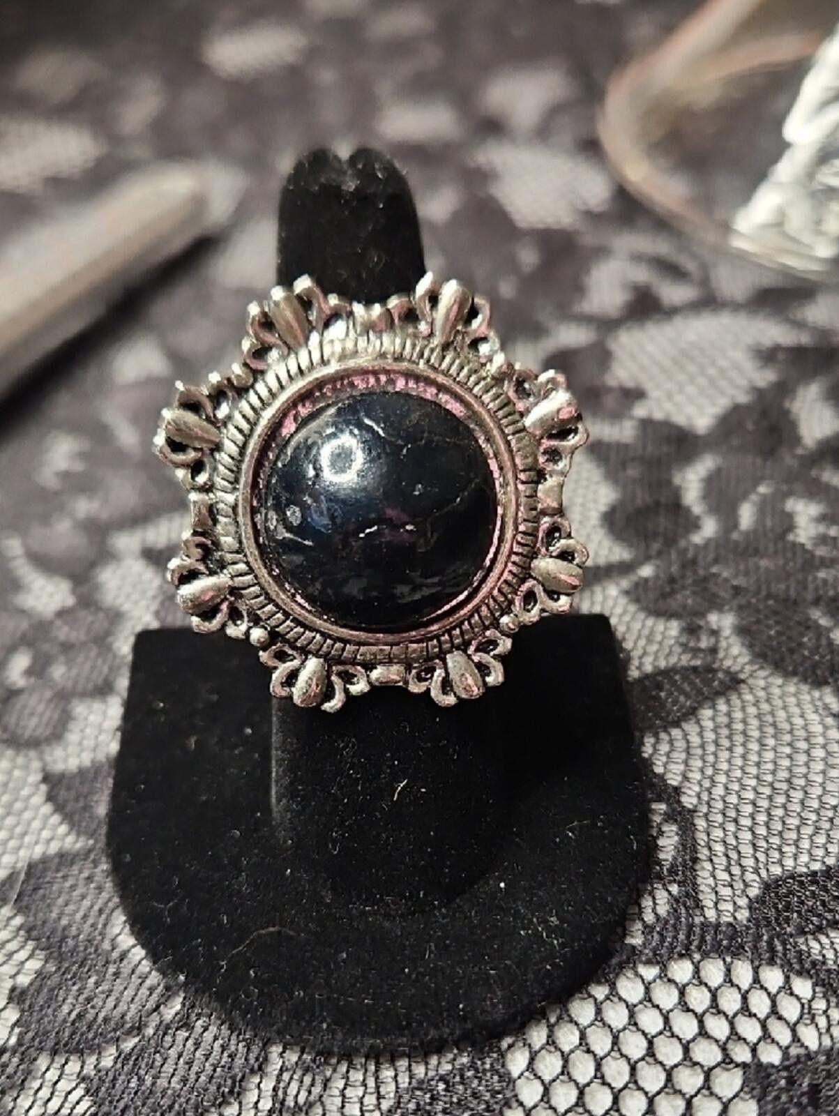 Other Vintage-Style Black & Silver Ring Adjustable Size ONE SIZE - 2 Thumbnail