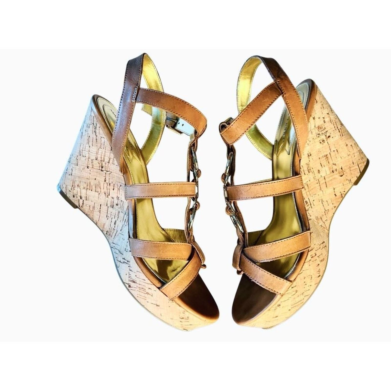 Marc Fisher Marc Fisher Genny Brown Leather Strappy Wedge Sandals 10M Size US 10 / IT 40 - 2 Thumbnail