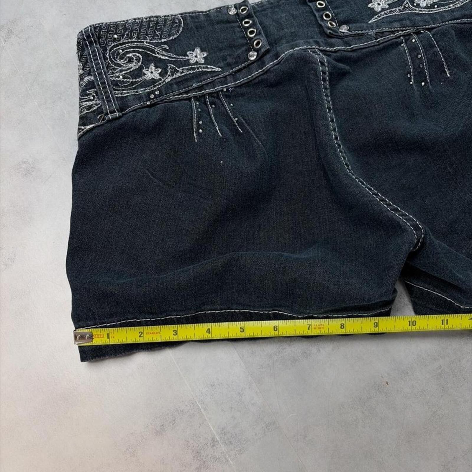 Other Y2K Dark Wash Richcow Jeans Grunge Gothic Mini Denim Shorts Size 34" / US 12 / IT 48 - 8 Thumbnail