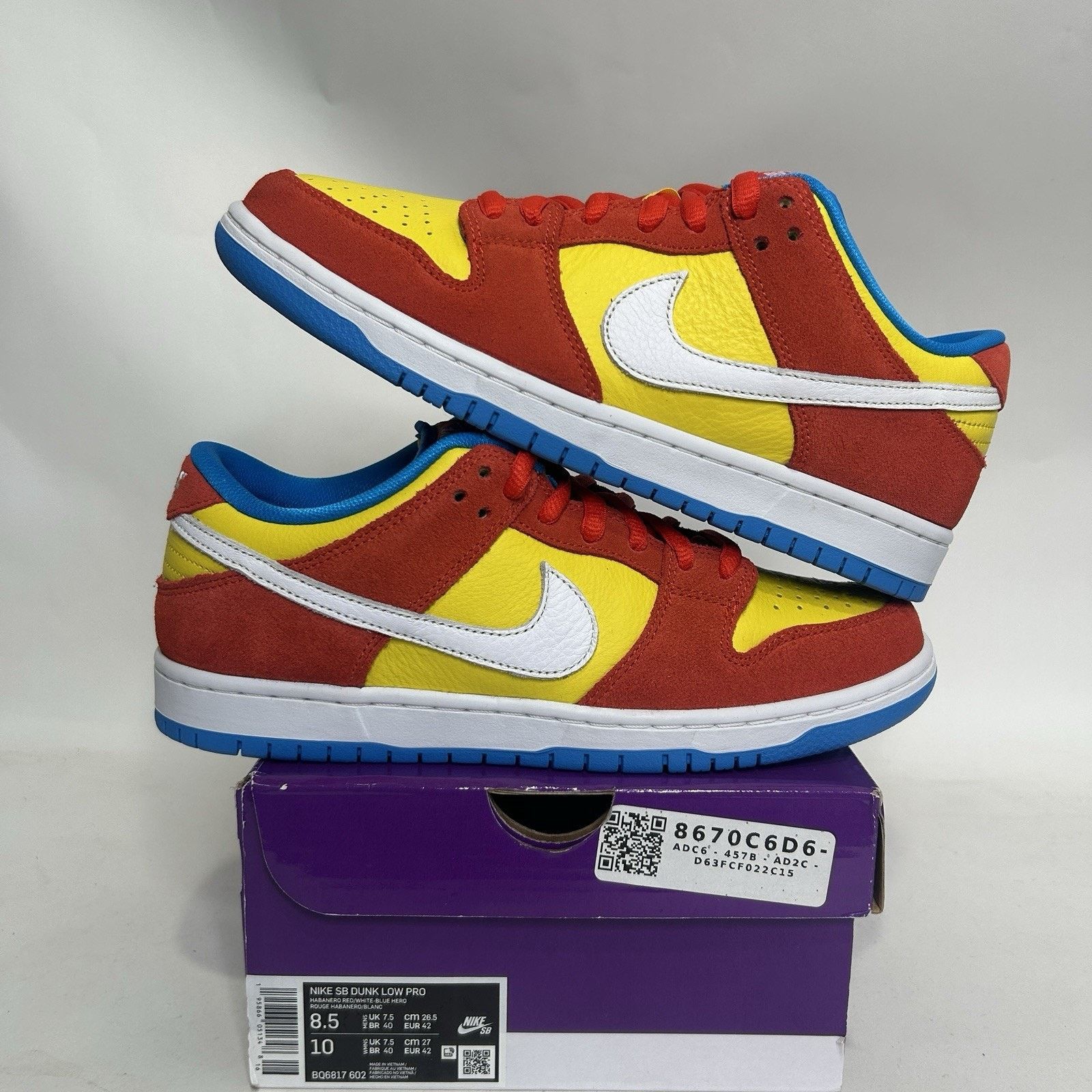 Nike Nike SB Dunk Low “Bart Simpson/Habanero Red White-Blue” Size US 8.5 / EU 41-42 - 1 Thumbnail