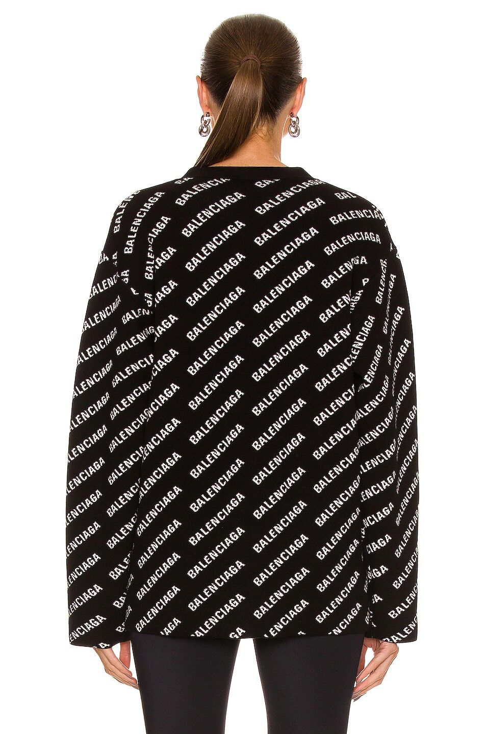 Balenciaga o1mt1gz0924 Mini Allover Logo Cardigan in Black/White Size XS / US 0-2 / IT 36-38 - 3 Thumbnail