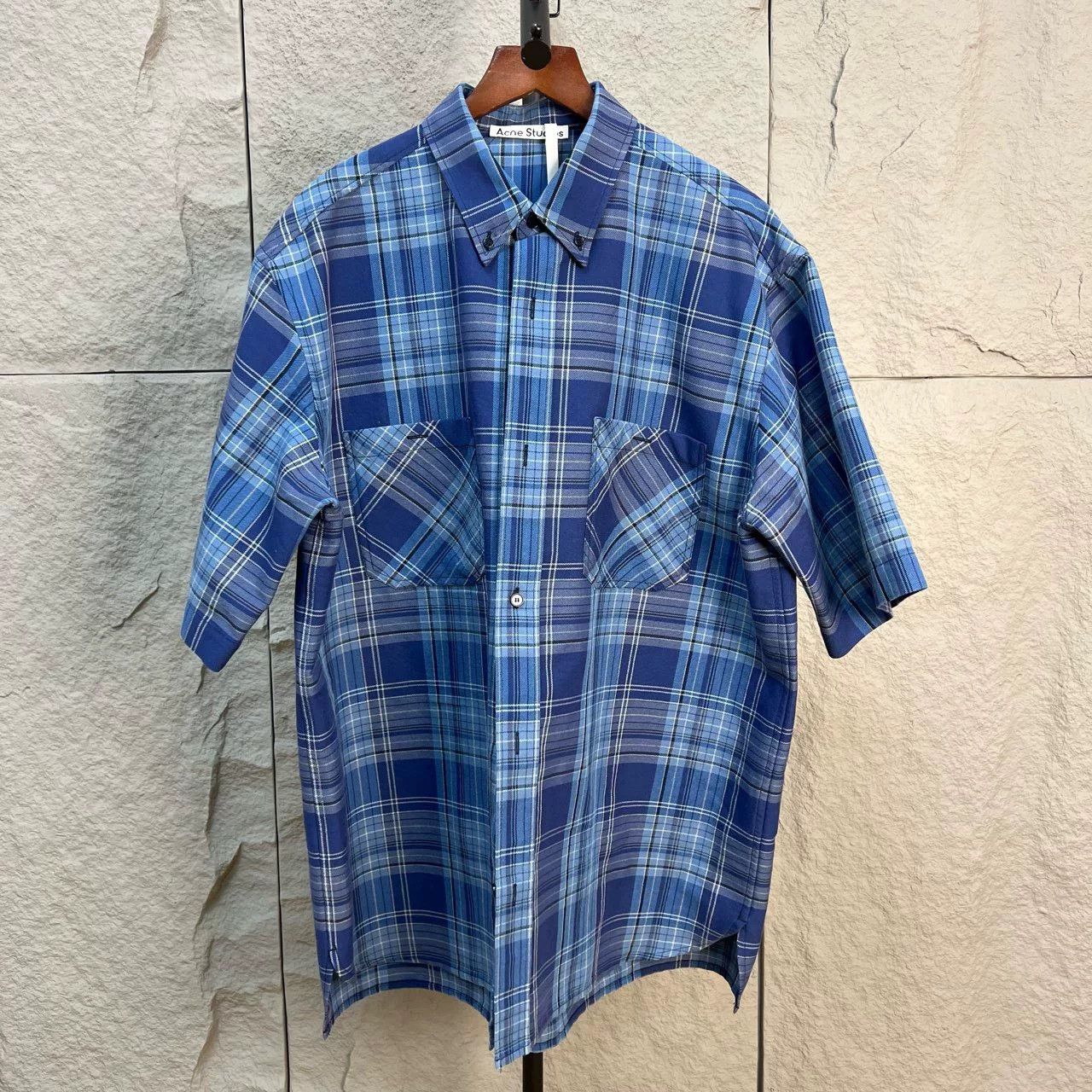 Acne Studios Blue Check Short Sleeve Shirt