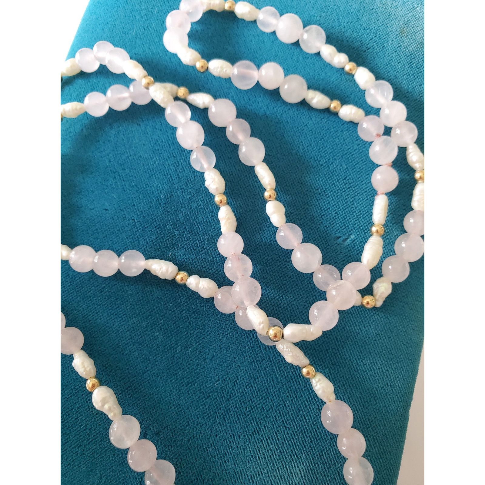 Other Vintage Rose Quartz Rice Pearl and Gold-tone Beaded Necklace Size ONE SIZE - 2 Thumbnail