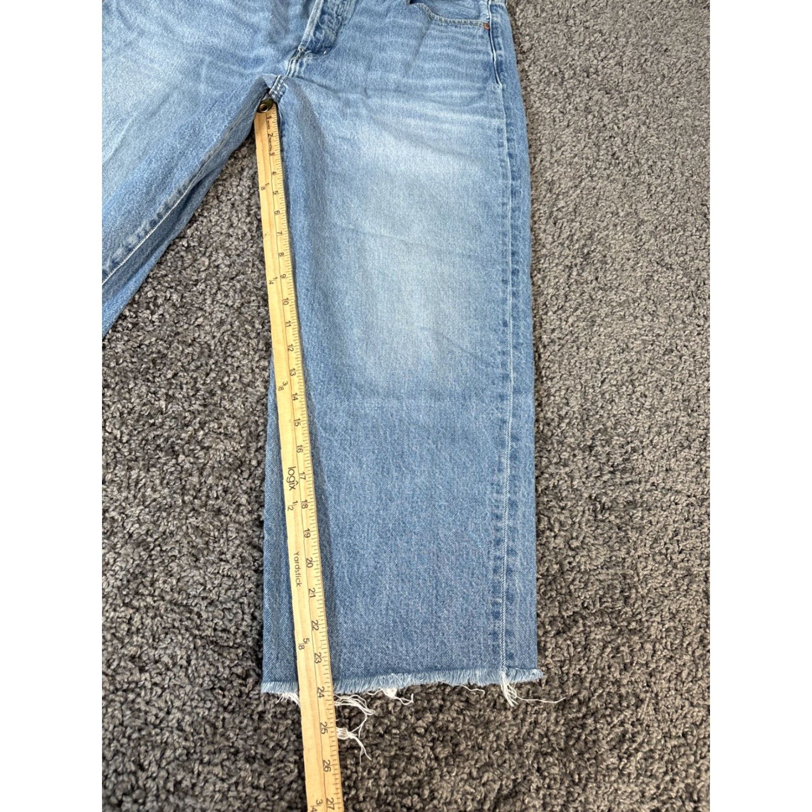 Vintage Etica Devon High Rise Wide Jeans Women 31 Blue Light Wash Button Fly Frayed Hem Womens Size 24" / US 00 / IT 34 - 2 Thumbnail