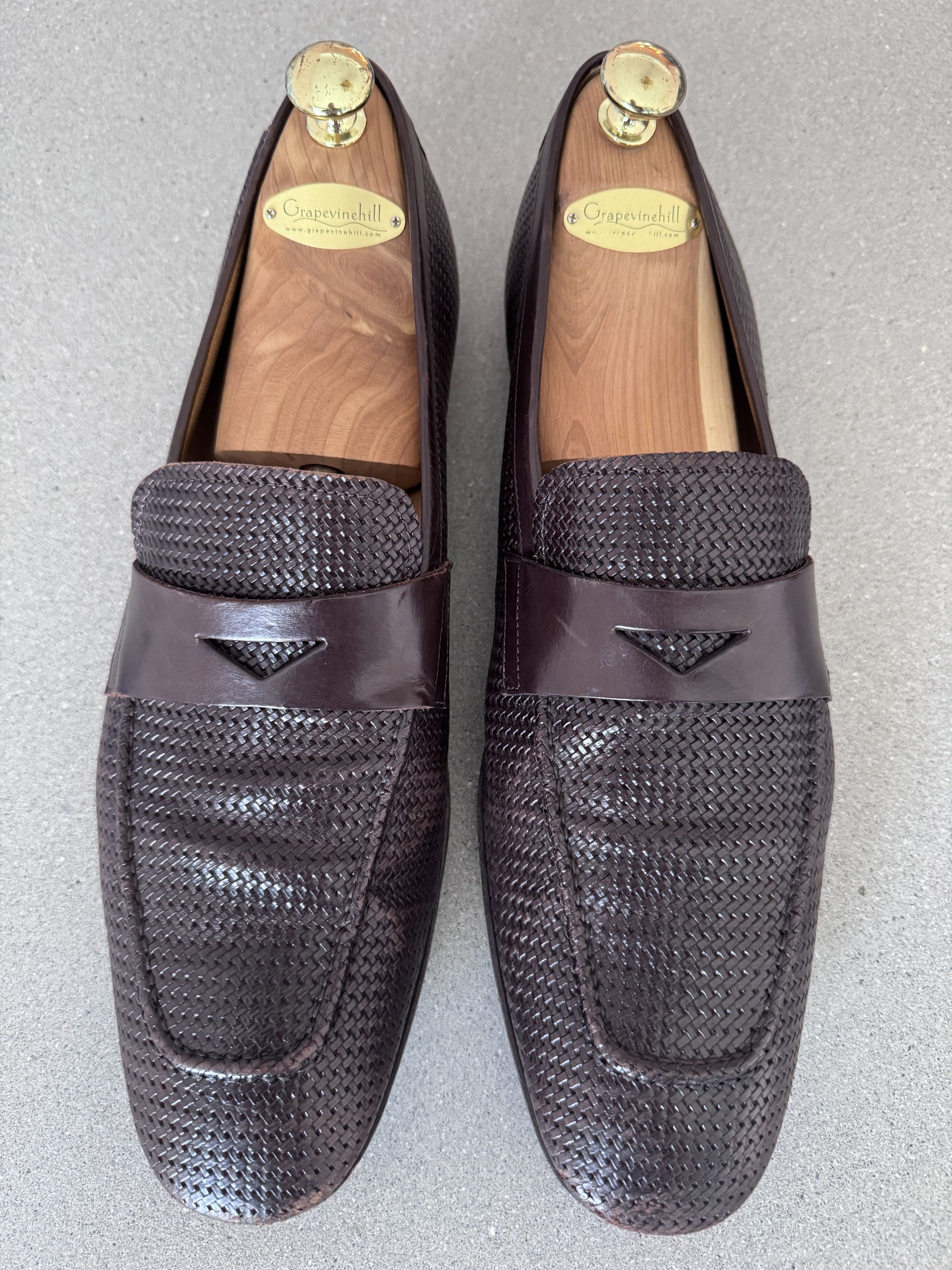Giorgio Armani Brown leather weave penny loafers Size US 12.5 / EU 45-46 - 1 Thumbnail