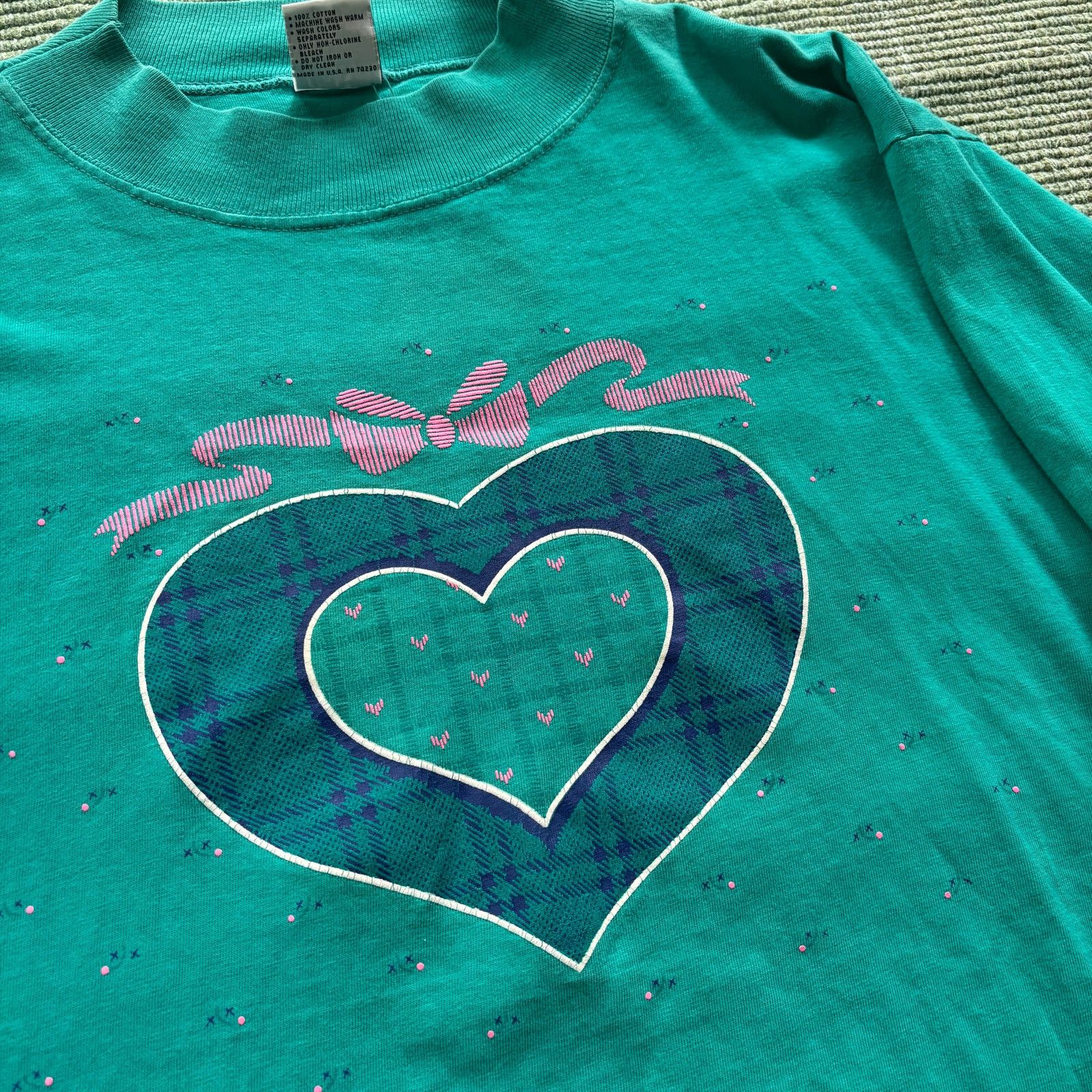 Vintage Vintage 90s Teal Green Heart Mock Neck Long Sleeve Shirt Size US L / EU 52-54 / 3 - 2 Thumbnail