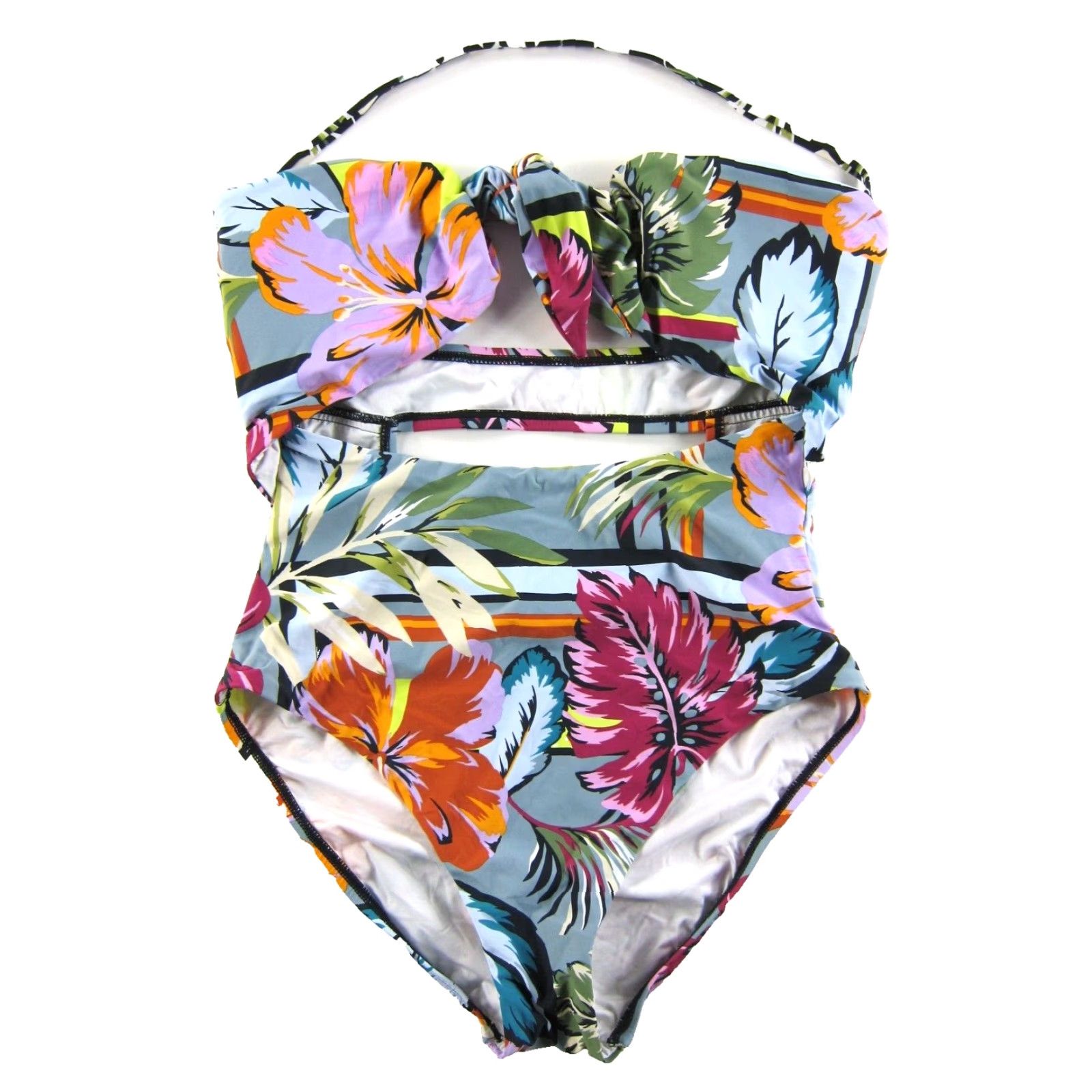BCBGeneration BCBGeneration Pink Blue Green Hawaiian Floral Halter One Piece Swimsuit M Women Size ONE SIZE - 2 Thumbnail