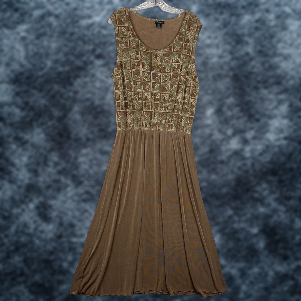 Vintage Citiknits Dress Womens XL Brown Printed Sleeveless Scoop Neck Maxi Travel Knit Size XL / US 12-14 / IT 48-50 - 1 Thumbnail
