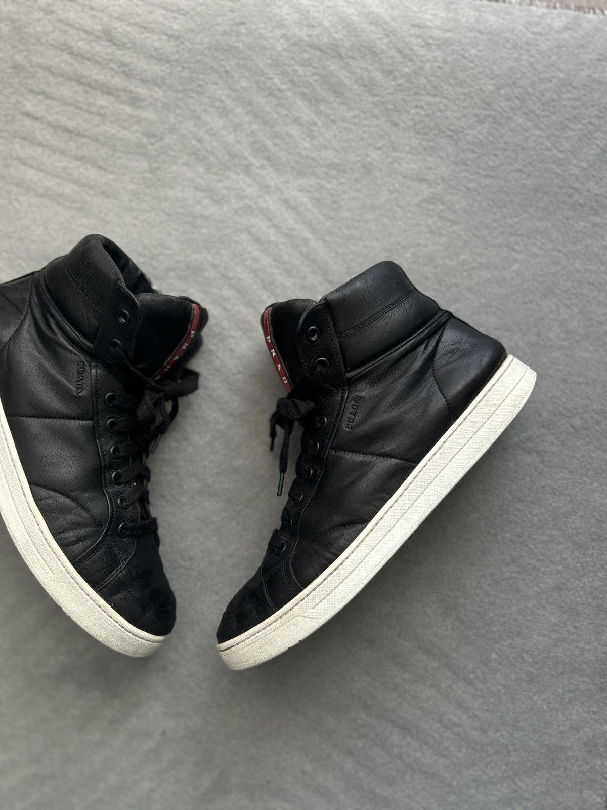 Prada Prada 4T2596 dark blue high top leather sneakers Linea Rossa Size US 11.5 / EU 44-45 - 4 Thumbnail