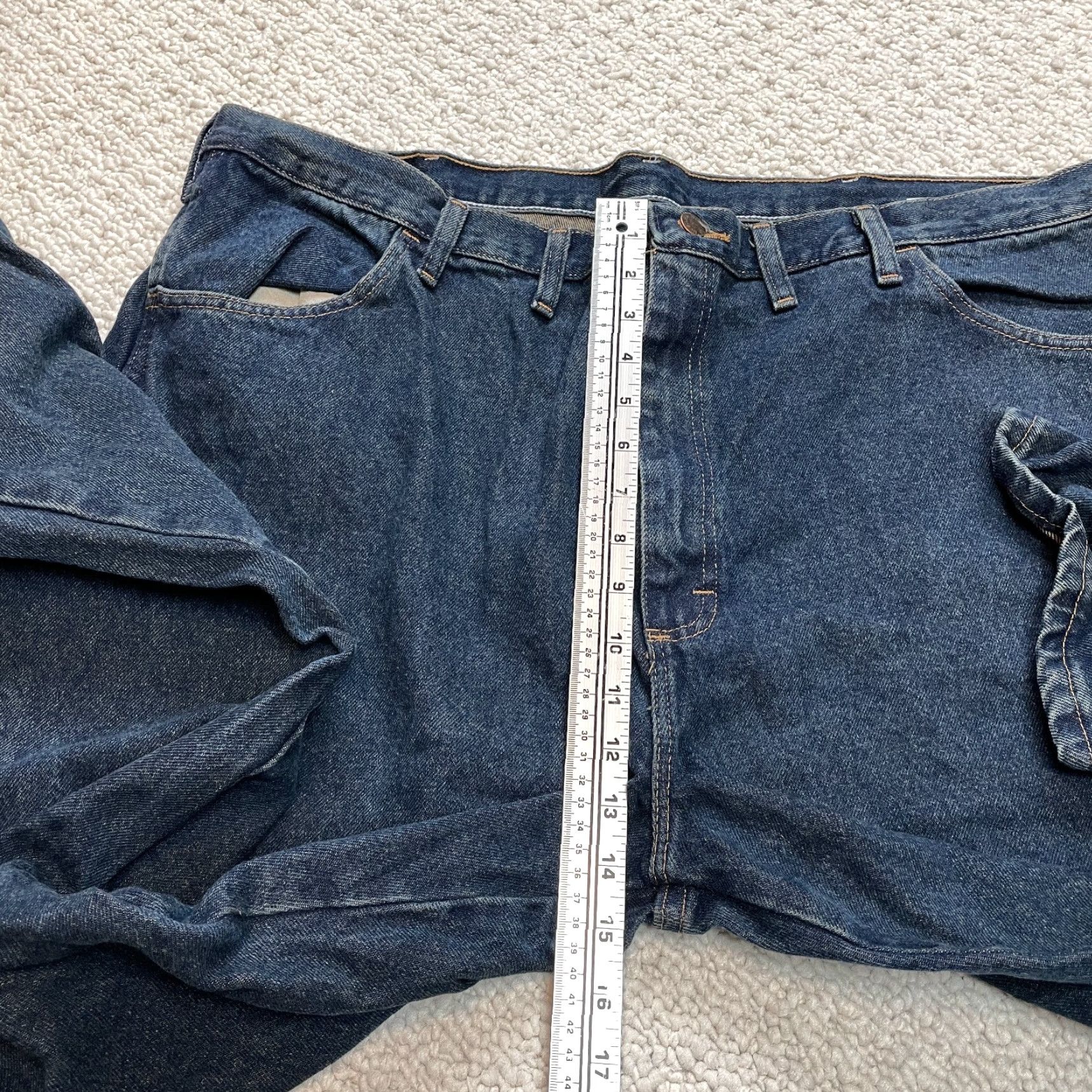 Denime Rustler Jeans Mens 44 x 32 Blue Dark Denim Straight Leg Relaxed Regular Waist 44 In 5-Pocket Design Zip Closure Cotton Vintage No Size US 44 / EU 60 - 4 Thumbnail