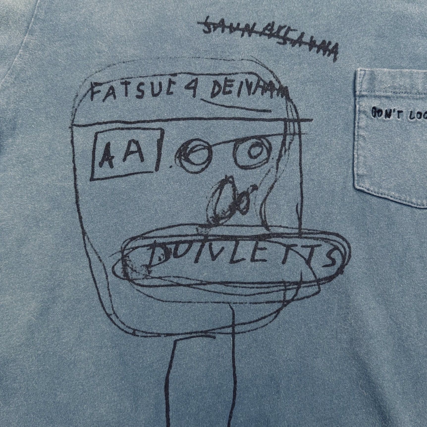 Uniqlo Uniqlo SPRZ NY Jean-Michel Basquiat Graphic Pocket Tee Shirt Mens M Blue Graphic Print Streetwear Pop Culture Size US 31 - 3 Thumbnail