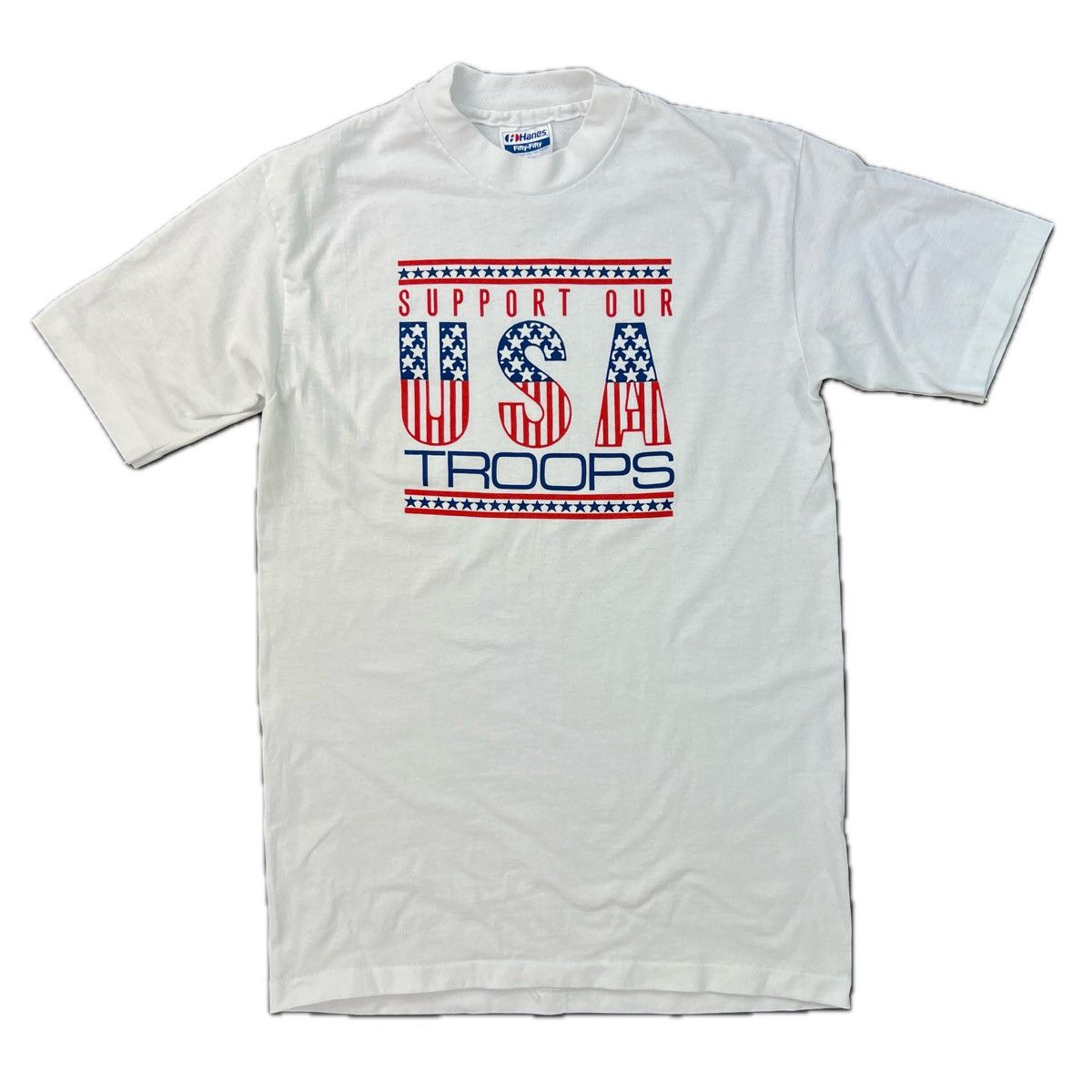 Hanes 1990s Vintage Single Stitch USA SUPPORT OUR TROOPS Tee Shirt Size US M / EU 48-50 / 2 - 1 Thumbnail