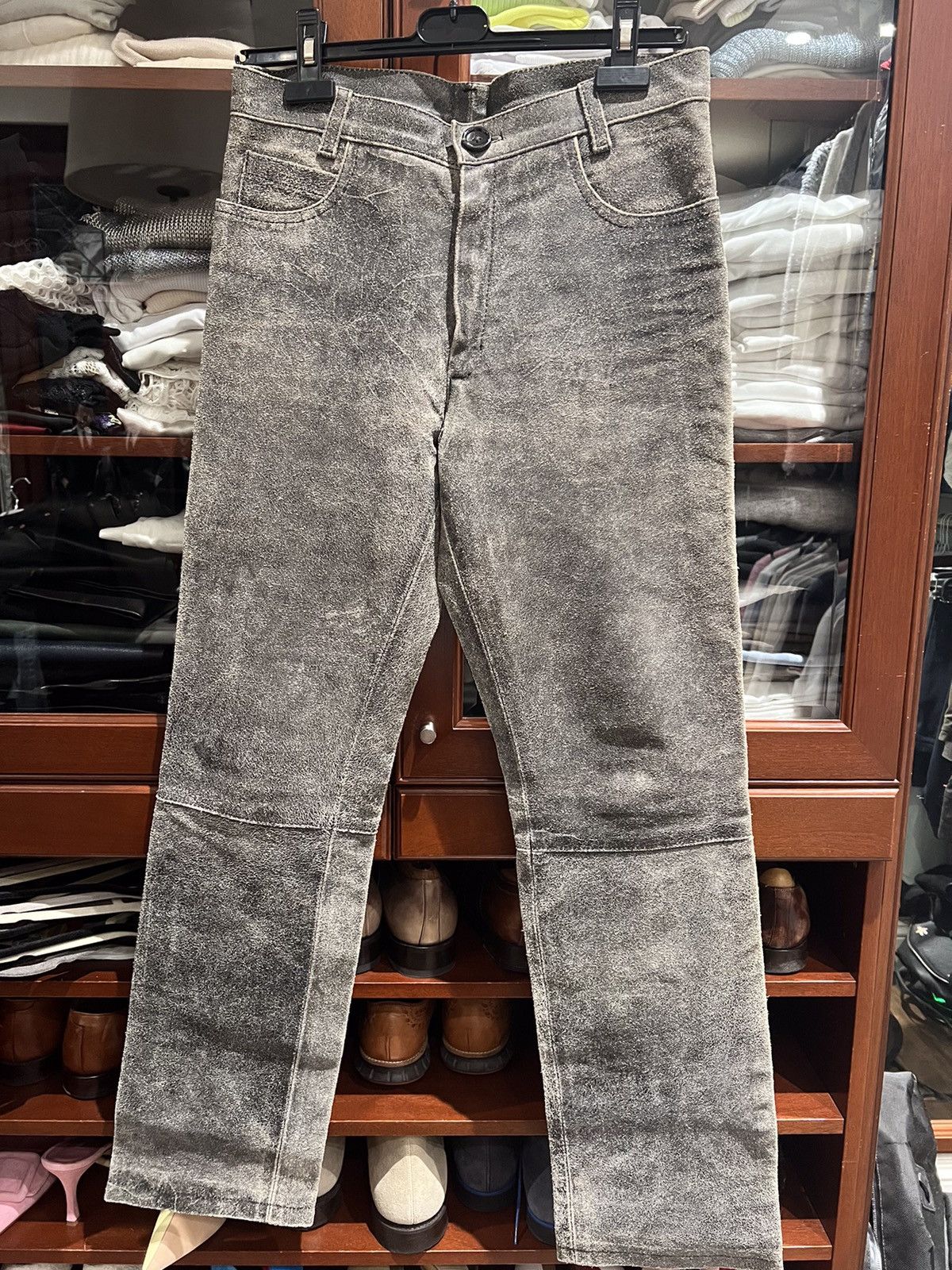 image of Raf Simons Aw02-03 Virginia Creeper Leather Pants in Grey, Men's (Size 30)